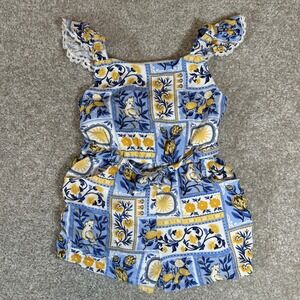 Tommy Bahama Kids Romper 5/6 Blue Yellow Floral Sun Bird Print